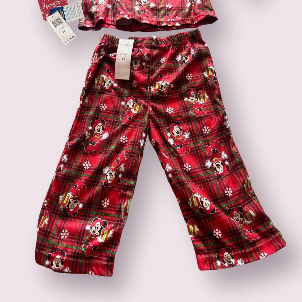 NWT Toddler Girl Disney Two Piece Pajama Set Plaid Minnie Mouse Winter Holiday